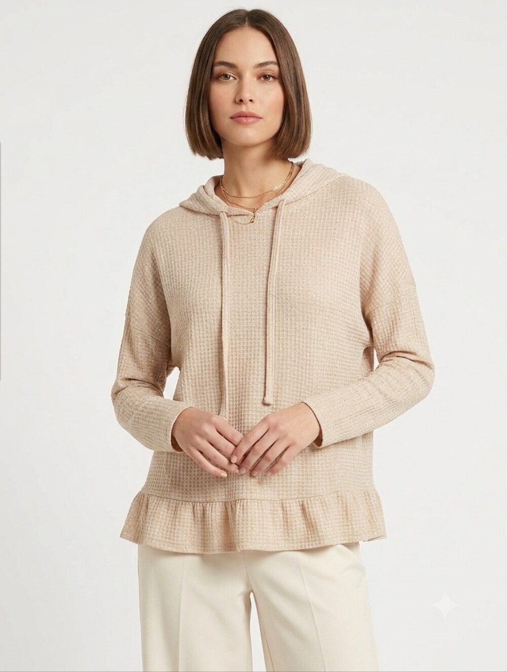 LC Lauren Conrad Pale Pink Waffle Knit Hoodie with Ruffle Hem XL